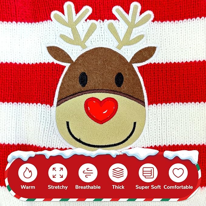 PETCARE Reindeer Christmas Dog Sweater Red Striped Cat Sweater Cartoon Elk Pet Vest Holiday Dog Clothes Puppy Sweaters for Small Medium Large Dogs Cats Fall Winter Outfits Xmas Dogs Costume,X-Small