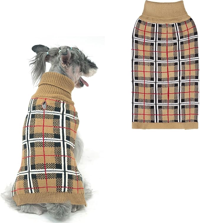 PUPTECK Dog Sweaters for Large Medium Small Dogs - Fall Classic Plaid Style Puppy Holiday Winter Coat Clothes Warm