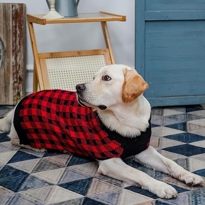 PUPTECK Dog Sweaters for Large Medium Small Dogs - Fall Classic Plaid Style Puppy Holiday Winter Coat Clothes Warm
