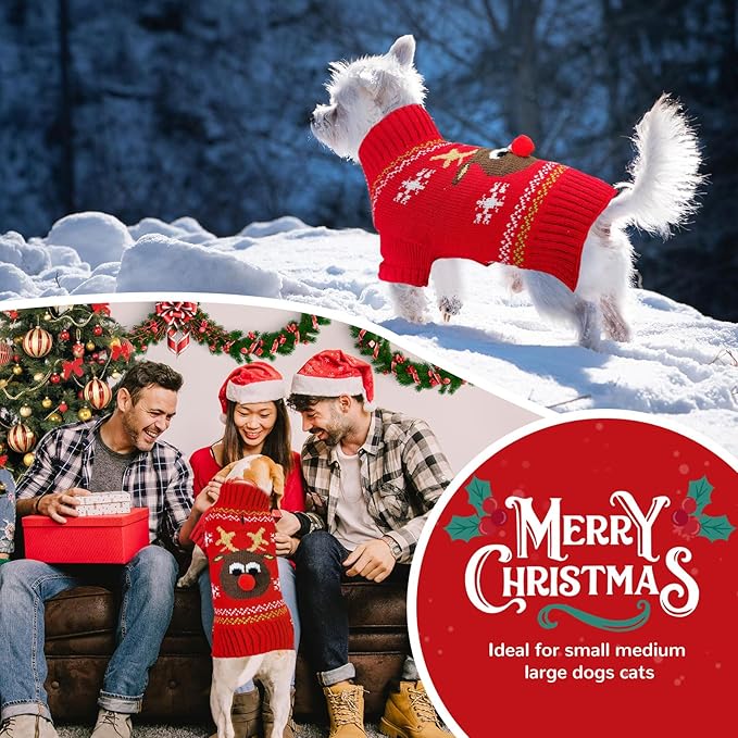 PETCARE Dog Christmas Sweater Red Ugly Funny Cute Cartoon Reindeer Cat Sweaters Jumper Holiday Dog Clothes Puppy Sweaters for Small Medium Large Dogs Fall Winter Outfits Xmas Dogs Costume,Small