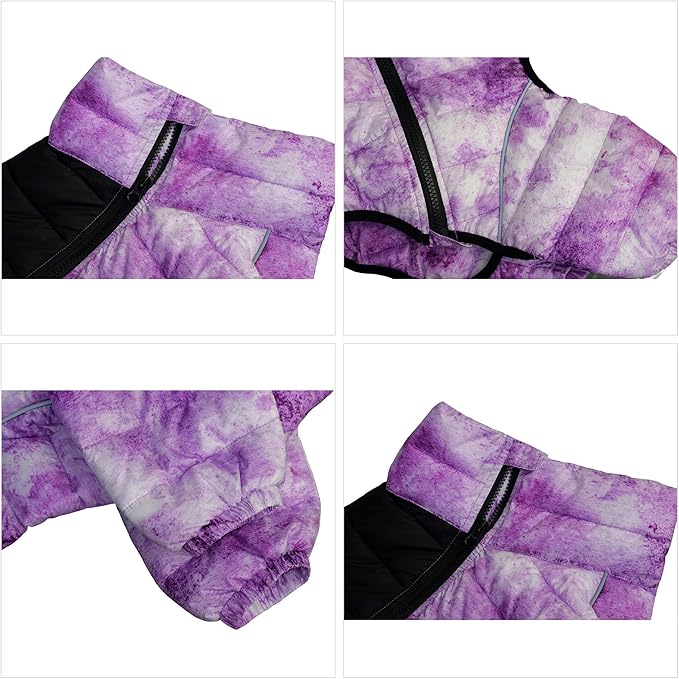 Micai Dog Jacket, 4-Legs Covered Waterproof Windproof Reflective Warm Vest, Zippered Adjustable Outdoor Dog Snow Jacket for Small to XXL Dogs-Purple