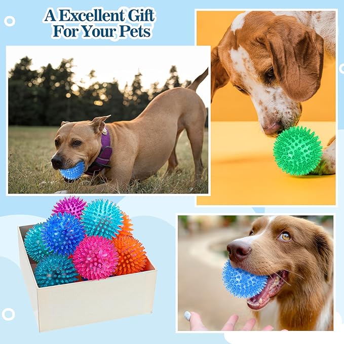 24 Pack 2.5 Inch Squeaky Dog Toy Balls Cleans Teeth and Promotes Dental and Gum Health, Spiky Dogs Chew Toys for Small, Medium & Large Dogs, Small Dog Balls for Aggressive Chewers, 8 Colors
