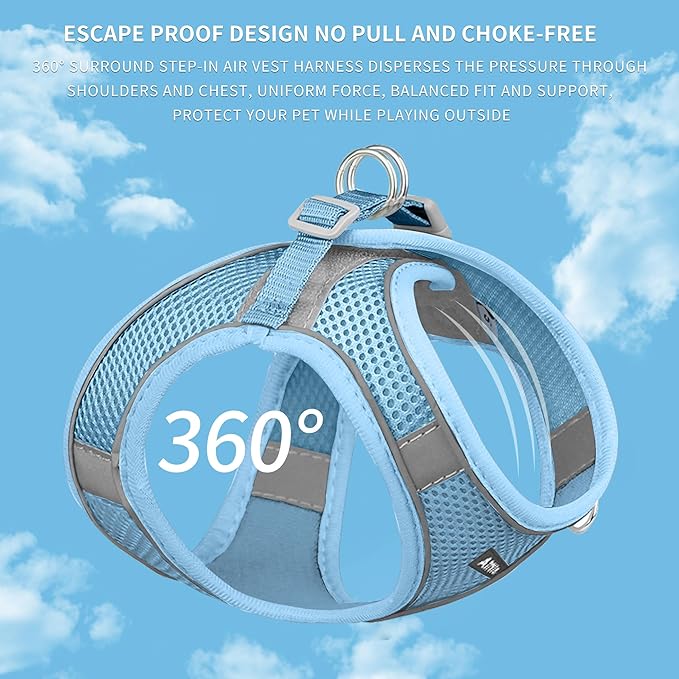 AIITLE Small Harness for Puppy with A Leash - Summer Dog Vest Harness with Super Breathable Mesh, Reflective No-Pull Pet Harness for Outdoor Walking, Camping for Small Dogs, Cats Pure Blue XXS