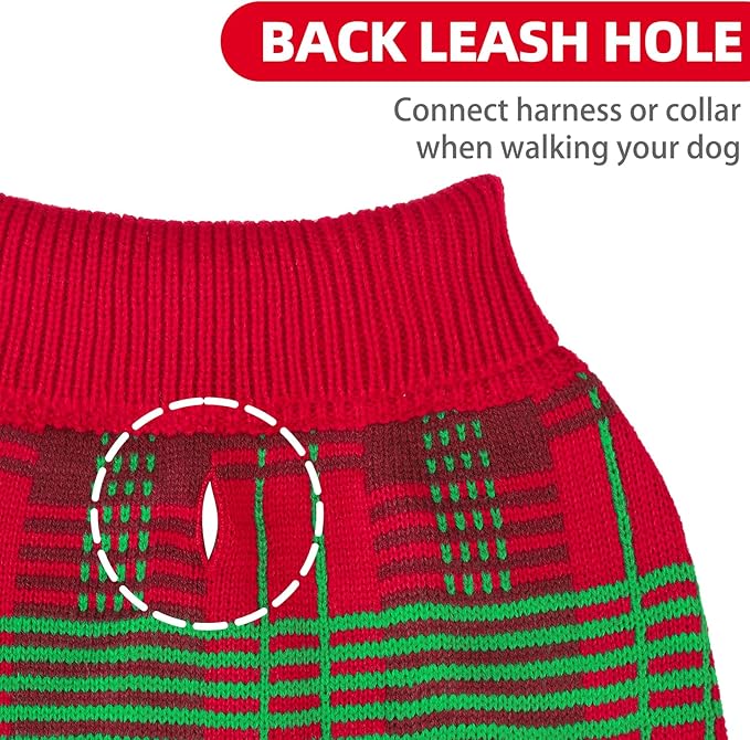 PUPTECK Dog Christmas Sweaters for Large Medium Small Dogs - Fall Outfit Classic Plaid Style Puppy Holiday Winter Coat Clothes Warm, Red & Green, XL