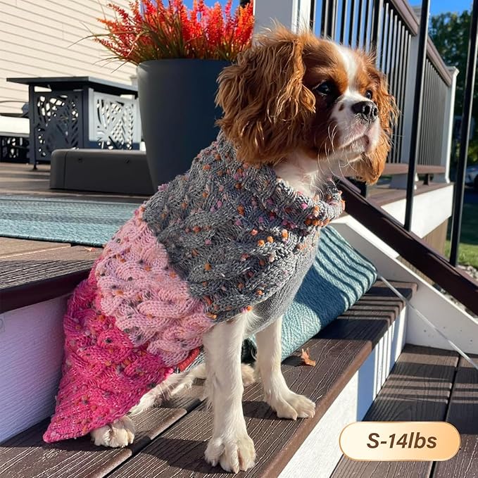 KYEESE Dog Sweater Color Block with Fuzzy Thread Knitted Turtleneck Pet Knitwear with dots in a Variety of Colors for Small Dogs Fall Winter Dogs Clothes, Pink, S