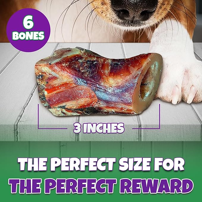 Marrow Bones for Dogs Large, Medium, & Small, All-Natural, USA Made, Healthy Bone Marrow Dog Treats, Filled Beef Bones That Support Dental Health, 3-Inch, 6 Count