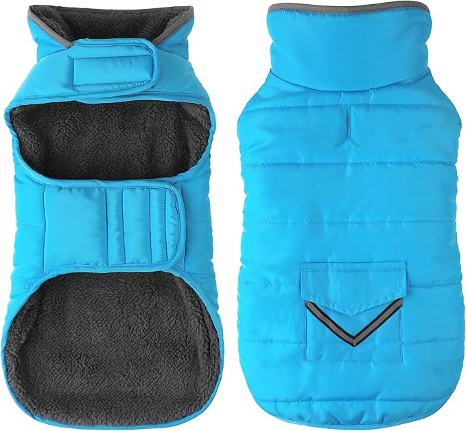 Dog Coat, Waterproof Dog Winter Jacket with Pocket, Reflective Adjustable Pet Snow Vest, Warm Cozy Fleece Sweater for Small Medium Extra Large Dogs - Sky Blue, M