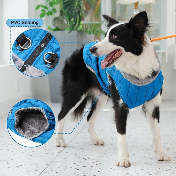 Warm Fleece Dog Coats with Durable Harness Buitl in D-Ring,Waterproof Puppy Jacket for Small Dogs,Dog Vest for Cold Winter,Light Blue XS