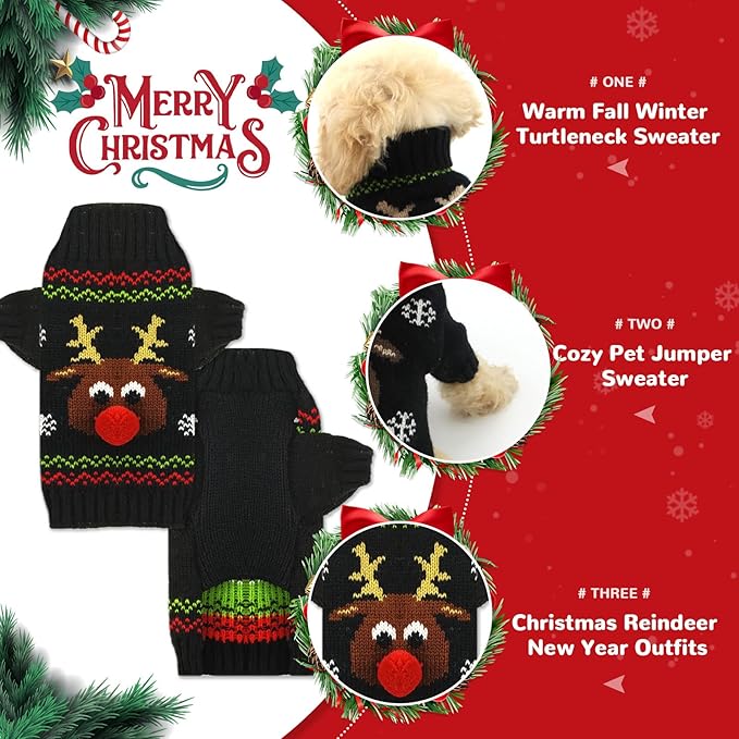 PETCARE Dog Christmas Sweater Black Ugly Funny Cute Cartoon Reindeer Cat Sweaters Jumper Holiday Dog Clothes Puppy Sweaters for Small Medium Large Dogs Fall Winter Outfits Xmas Dogs Costume,X-Large