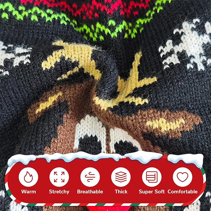 PETCARE Dog Christmas Sweater Black Ugly Funny Cute Cartoon Reindeer Cat Sweaters Jumper Holiday Dog Clothes Puppy Sweaters for Small Medium Large Dogs Fall Winter Outfits Xmas Dogs Costume,XX-Large