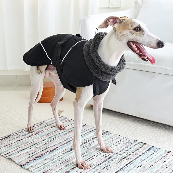 Adjustable Dog Coat with Harness Slot, Waterproof Fleece Lined Winter Jacket, Windproof Reflective Pet Vest for Cold Weather for Small Medium Large Dogs (Black, X-Large)