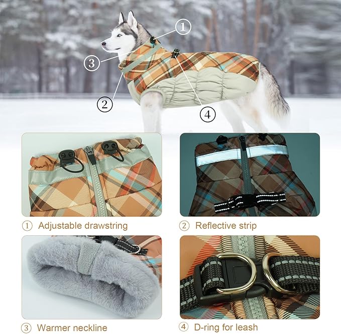 Lelepet Warm Dog Winter Coat Dog Coats for Extra Large Dogs Waterproof Dogs Jacket with Harness Built in Reflective Cold Weather Coats Windproof Zip-Up Winter Fleece Vest Snowsuit Great Dane 3XL