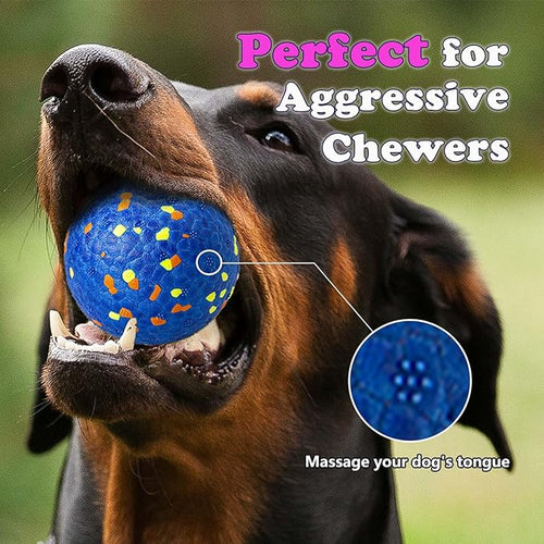 2Pcs Super Bouncy Dog Balls, Fun Indestructible Tennis Balls for Aggressive Chewers, Durable Floating Fetch Toys for Medium and Large Dogs with Lifetime Replacement