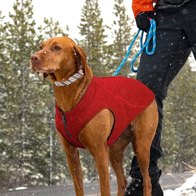 Kurgo Core Sweater - Cold Weather Dog Outfit - Cozy Knit Fleece Layer - Adjustable Neck Dogwear - Reflective Accents - Machine Washable Gear - Heather Red - Medium