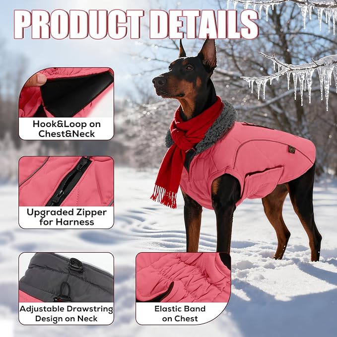 EMUST Winter Coats - Warm Dog Jacket, British Style, Fleece, Windproof for Cold Weather, Pink, XS