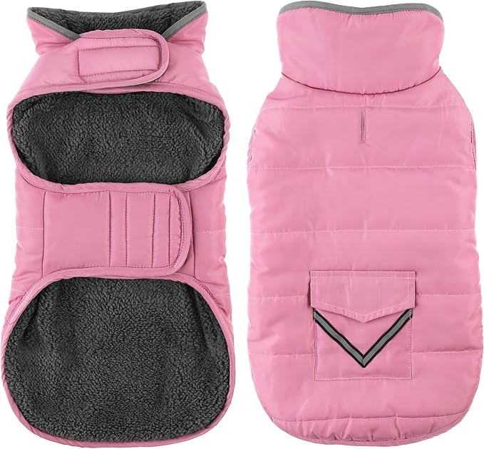 Dog Coat, Waterproof Dog Winter Jacket with Pocket, Reflective Adjustable Pet Snow Vest, Warm Cozy Fleece Sweater for Small Medium Extra Large Dogs - Light Pink, 2XL
