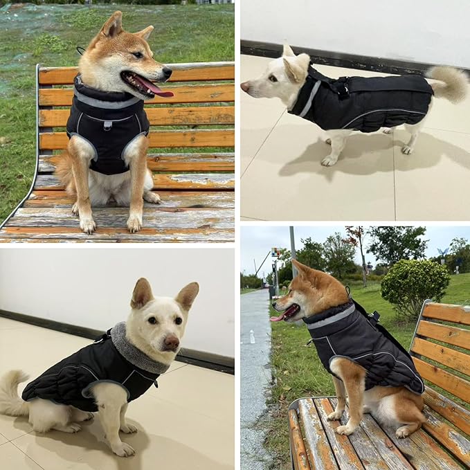 Malier Dog Coat, Reflective Dog Jacket Waterproof Windproof Puppy Cold Weather Coats with Harness Built in, Winter Extra Warm Pet Coat Fleece Vest for Small Large Pets and Puppy (Black, Medium)