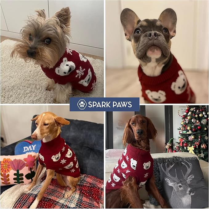 Spark Paws Christmas Dog Sweater – Ultra Soft Holiday Knit Sweater for Small, Medium & Large Dogs, Cute Pet Sweater for French Bulldogs & Big Dogs, Easy Potty V Cut Design Jacket - (Polar Bear, S)