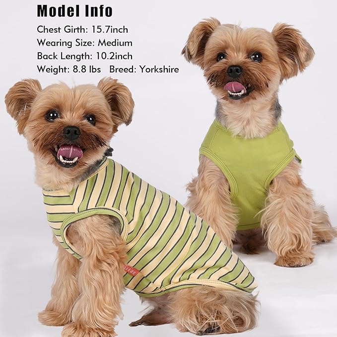 KYEESE 2Pack Dog Shirts Striped T Shirt Soft Tee for Small Dogs Cotton Tank Top Lightweight Sleeveless Vest Dog Clothes, Small,Green+Striped