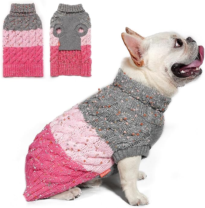 KYEESE Dog Sweater Color Block with Fuzzy Thread Knitted Turtleneck Dog Knitwear with dots in a Variety of Colors for Medium Dogs Fall Winter Dogs Clothes, Pink, XXL