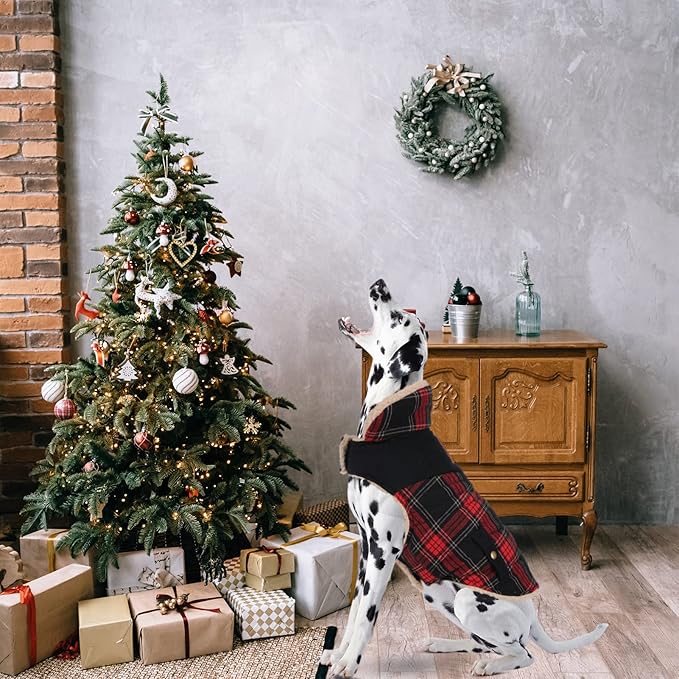 Winter Coat for Small and Medium Dogs, Puppy Plaid Jacket, Cotton Coat for Cold Weather, Windproof Warm Dog Garments, Pet Thickened Outfits Indoor Outdoor, Red XL