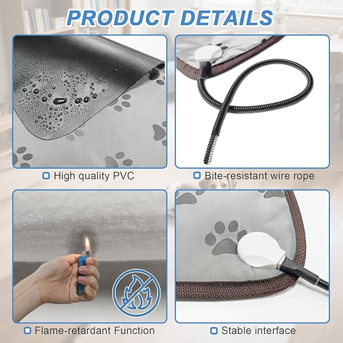 Bestio Dog Heating pad 28×18 in Waterproof Heating Pad for Dogs Adjustable Thermostat (1-24 Hours) and Chew Resistant Steel Cord- Blue