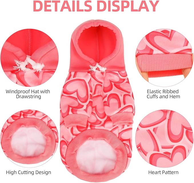PUPTECK Fall Winter Dog Hoodie Pet Sweatshirt Soft Warm Clothes Fleece Lined with Hat for Small Medium Large Dogs, Pocket Design, Pink XL
