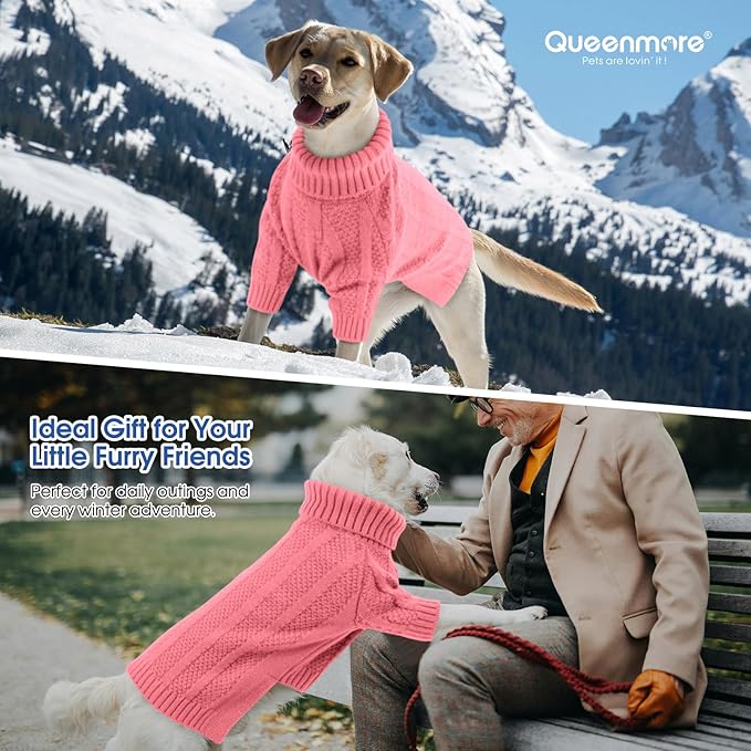 Queenmore XSmall Dog Sweater - Soft Knitted Turtleneck Pullover for Dogs, Chihuahua (Pink, XS)