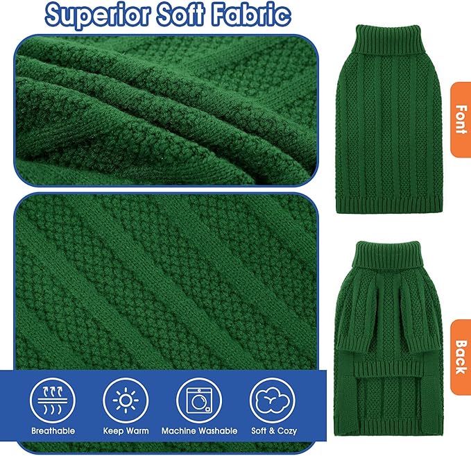 Queenmore XSmall Dog Sweater,Small Sweater for Pet,Soft Knitted Dog Sweater Christmas Clothing,Turtleneck Pullover Puppy Sweaters for Dogs Girls Boys,Cozy Pet Knitwear for Teacup,Chihuahua(Green,XS)