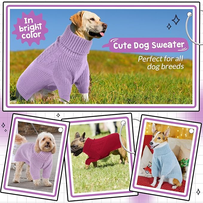 Queenmore Puppy & Dog Sweater - Warm Winter/Summer Turtleneck Knit Sweater for Small, Medium, Large Dogs; Christmas, Lilac; XS