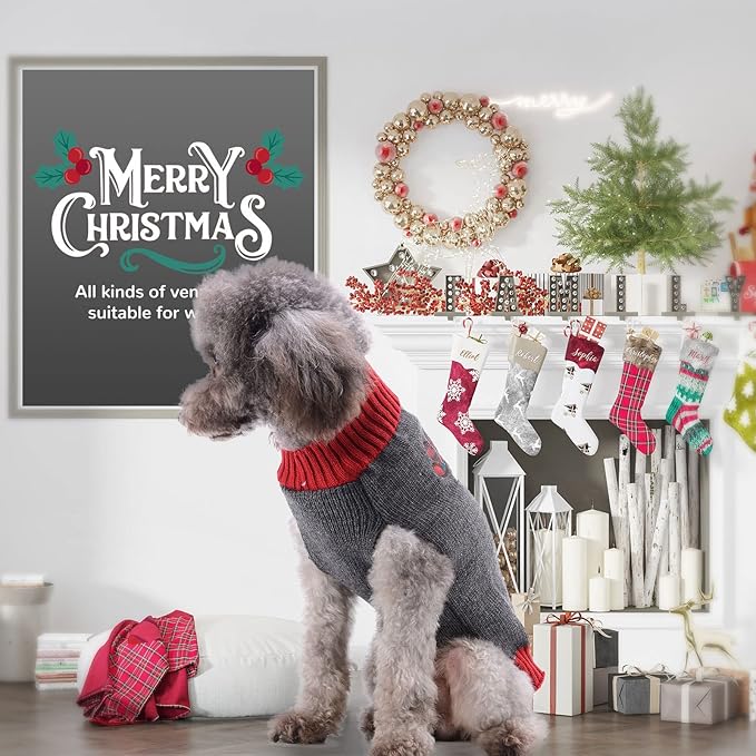 PETCARE Reindeer Christmas Dog Sweater Gray Cat Sweater Vest Cartoon Elk Pet Holiday Dog Clothes Puppy Sweaters for Small Medium Large Dogs Cats Fall Winter Outfits Xmas Dogs Costume,Small