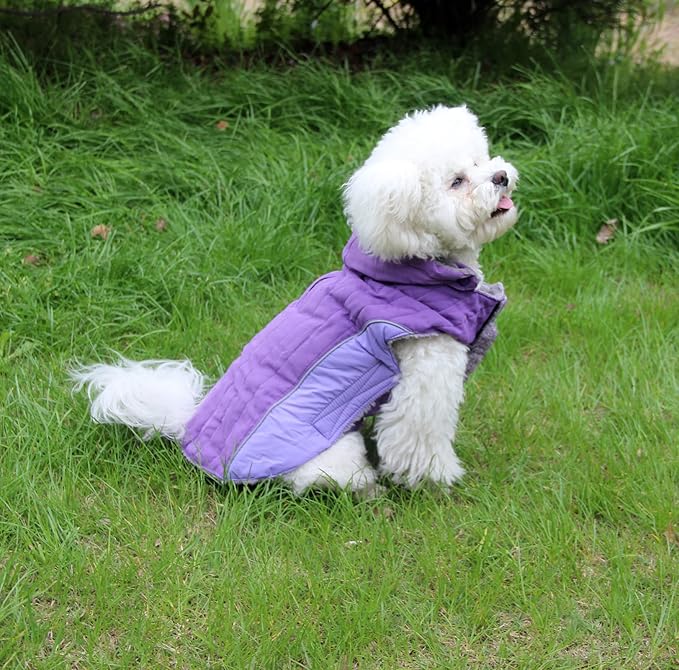 Fleece Dog Hoodie for Large Dogs Super Warm Doggie Jacket for Cold Winter Dog Coats,Purple XL