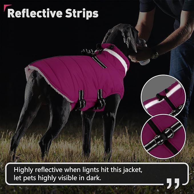 Dogcheer Dog Coat, Waterproof Dog Jacket with Harness, Reflective Adjustable Puppy Winter Coat with Zipper, Christmas Pet Snow Jacket Clothes for Small Medium Large Dogs - Pink M