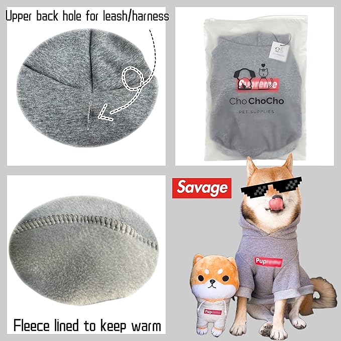 ChoChoCho Pup Dog Hoodie, Cat Hoodies - Fashion Dog & Cat Clothes, Cotton Sweatshirt Outfit for Small to 4XL (Gray)