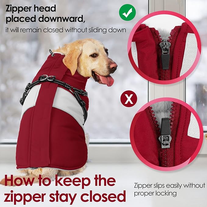 AOFITEE Dog Coat, Large Dog Jacket, Dogs Coat with Harness Built in, Reflective Waterproof Dogs Jackets Winter with Furry Collar, Warm Polar Fleece Pet Sweater Snowsuit for Doberman, Great Dane XXXL