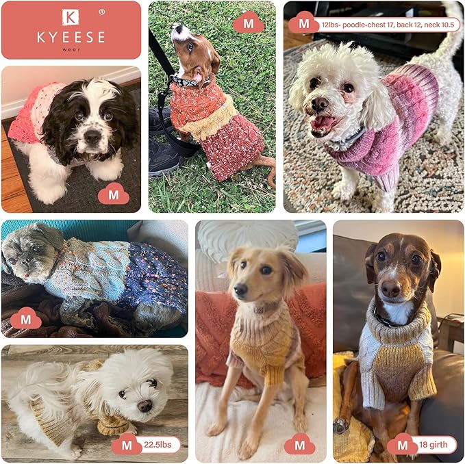 KYEESE Dog Sweater Color Block with Fuzzy Thread Knitted Turtleneck Pet Knitwear with dots in a Variety of Colors for Small Dogs Fall Winter Dogs Clothes, Pink, M