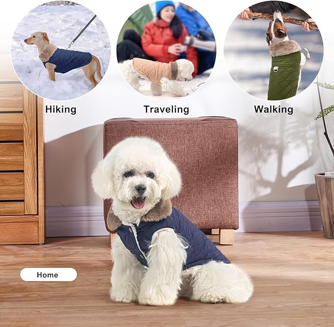 BEAUTYZOO Winter Dog Coat with Harness Built in, Warm Dog Puffer Jacket Vest Padded Fleece Cold Weather Coats Windproof Waterproof Snow Jackets Clothes for Small Medium Puppy, Blue XS