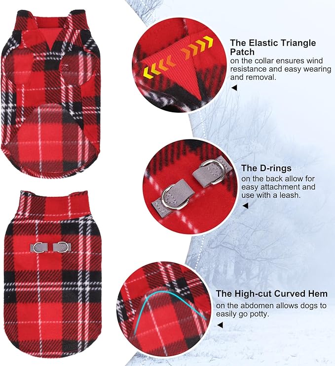 BEAUTYZOO Dog Fleece Vest Sweater Winter Jacket for Small and Medium Dogs with D-Ring Leash Cold Weather Coat Hoodie for XS S M Dogs Boy or Girls, Red Buffalo M