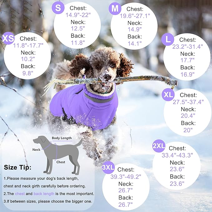 Dogcheer Dog Coat with Harness, Waterproof Dog Jacket Adjustable Winter Coat with Zipper, Christmas Puppy Snow Jacket Fleece Sweater for Small Medium Large Dogs - Taro Purple L