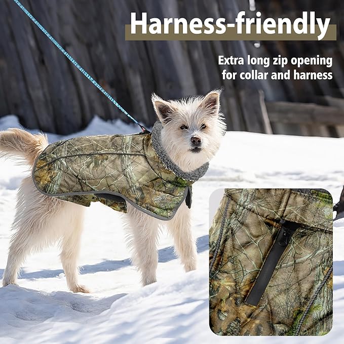 Fragralley Dog Coat Small, Waterproof Dog Jacket with Warm Fleece Lining, Adjustable Reflective Dogs Winter Coat, Turtleneck Pet Coats for Cold Weather (Reed Camouflage S)