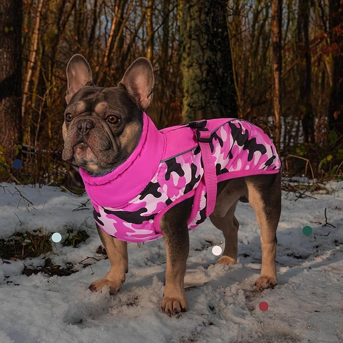 IECOii Extra Warm Reflective Adjustable Dog Jacket with Buckle Fleece Turtleneck for Cold Weather, Soft Winter Coat for Small, Medium, Extra Large Dogs