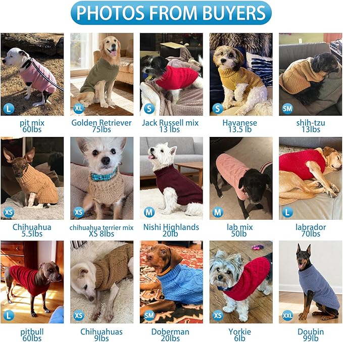 Mihachi Turtleneck Dog Sweater - Winter Coat Apparel Classic Cable Knit Clothes with Leash Hole for Cold Weather, Ideal Gift for Pet in New Year Wine Red SM