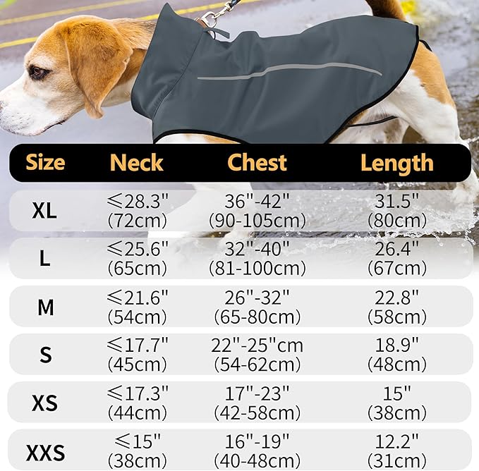 Mile High Life Dog Raincoat, Adjustable Waterproof Reflective Rain Jacket for Small Medium Large Dogs, Lightweight Breathable Pet Rain Coat with Leash Hole(Dark Gray,XS Chest 17-23")