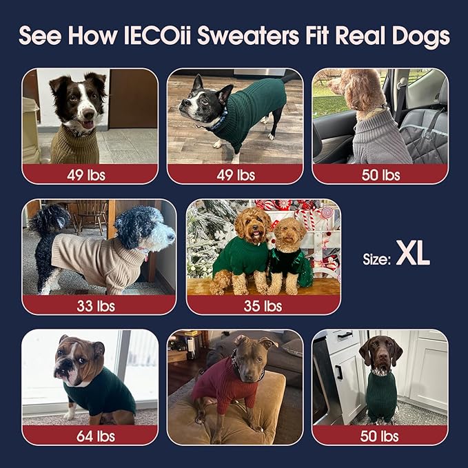 IECOii XL Dog Sweater,Winter Doggy Clothes for Large Dogs Girl Boy,Warm Pullover Soft Dog Sweater Turtleneck,Lightweight & Good Stretch for Active Dogs Like Beagle,Border Collie (Grass Green,XLarge)