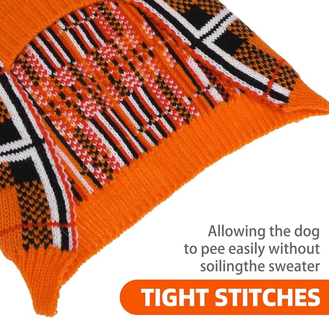 PUPTECK Dog Sweaters for Large Medium Small Dogs - Fall Classic Plaid Style Puppy Holiday Winter Coat Clothes Warm, Reddish Orange, ML