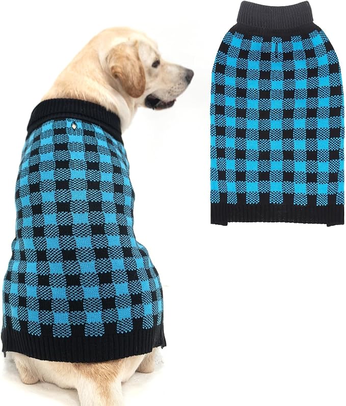 PUPTECK Dog Sweaters for Large Medium Small Dogs - Fall Classic Plaid Style Puppy Holiday Winter Coat Clothes Warm