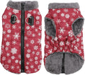 Warm Fleece Dog Coats with Durable Harness Buitl in D-Ring,Waterproof Doggie Jacket for Medium Dogs,Dog Vest for Cold Winter,Red,Snow Pattern L