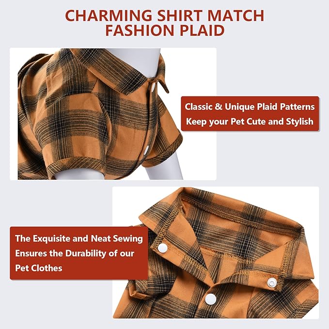 Koneseve Dog Shirt Plaid Dog Clothes for Small Dogs Boy Girl Cat Clothes Soft Puppy Outfit Adorable Pet T-Shirts Kitten Grid Costume Apparel Thanksgiving Christmas Clothing (Yellow; 3XL)