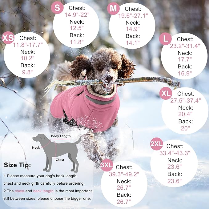 Dogcheer Dog Coat with Harness, Waterproof Dog Jacket Adjustable Winter Coat with Zipper, Christmas Puppy Snow Jacket Fleece Sweater for Small Medium Large Dogs - Light Pink 2XL
