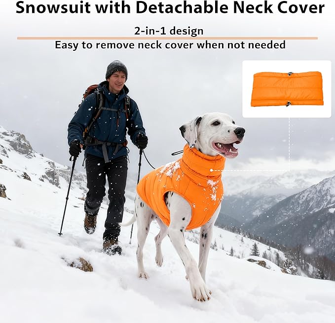 PUMYPOREITY Dog Puffer Coat with Detachable Scarf, Warm Padded Cold Weather Vest, Windproof Lightweight Snowsuit, Water Resistant Dog Winter Coats, Thermal Winter Jacket for Small Medium Large Dogs